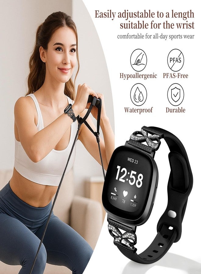 Zspoly Slim Bowknot Silicone Band Compatible with Fitbit Versa 4 Bands/Fitbit Versa 3 / Sense/Fitbit Sense 2 Watch Bands for Women Men,Soft Thin Silicone Waterproof Straps Replacement Wristbands - Image 4