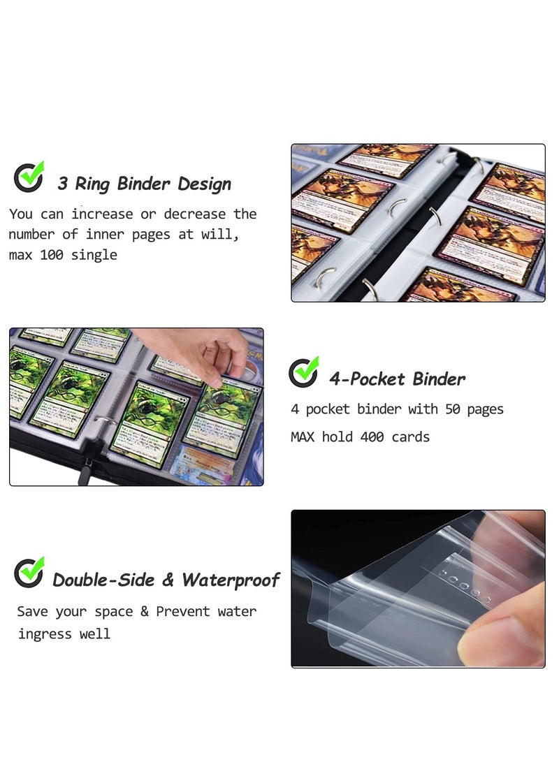 Fanski Card Binder for Cards Case With 50 Sleeves, 4 Pockets Up to 400 Trading Card Binder Removable Card Storage for Sports Trading Cards, TCG Game Card Collection Binder Album - Image 5