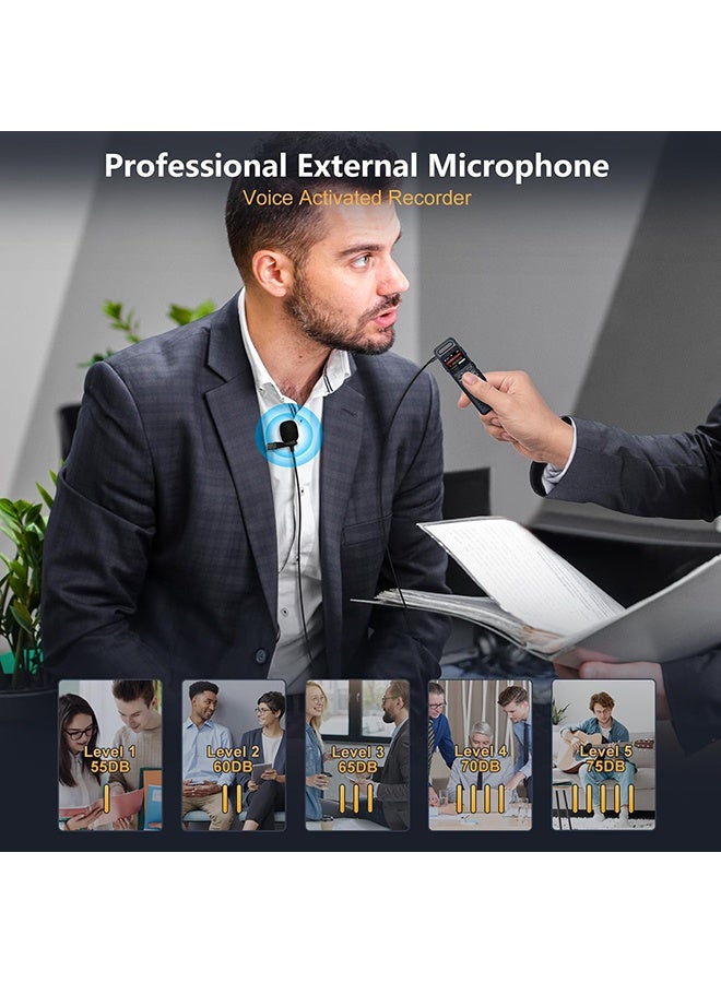 شو وو مسجل صوت رقمي بسعة 64 جيجابايت مع خاصية التشغيل، جهاز تسجيل صوتي صغير بسعة 1100 مللي أمبير/ساعة لمقابلات المحاضرات، مسجل صوتي نشط بسرعة 1536 كيلوبت/ثانية مع خاصية تقليل الضوضاء، كلمة مرور، ميكروفون خارجي - Image 5