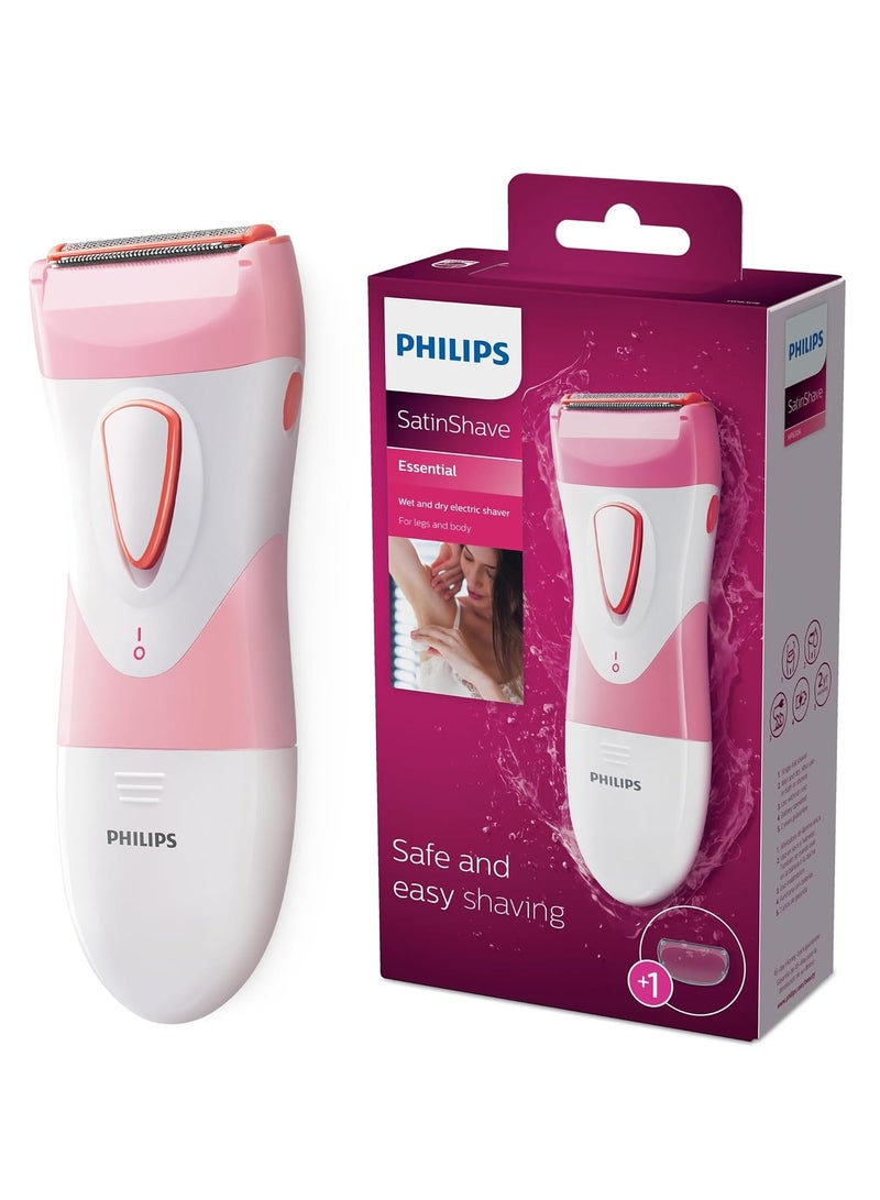 Philips Beauty Satin Shave Essential Women's Wet & Dry Electric Shaver For Legs, Cordless, Pink And White, HP6306/50 - Image 1