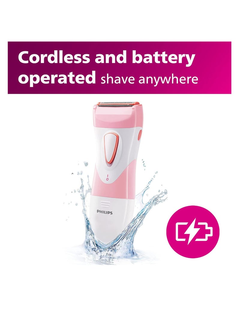 Philips Beauty Satin Shave Essential Women's Wet & Dry Electric Shaver For Legs, Cordless, Pink And White, HP6306/50 - Image 5