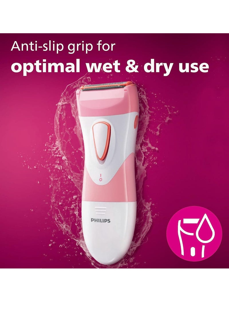 Philips Beauty Satin Shave Essential Women's Wet & Dry Electric Shaver For Legs, Cordless, Pink And White, HP6306/50 - Image 4