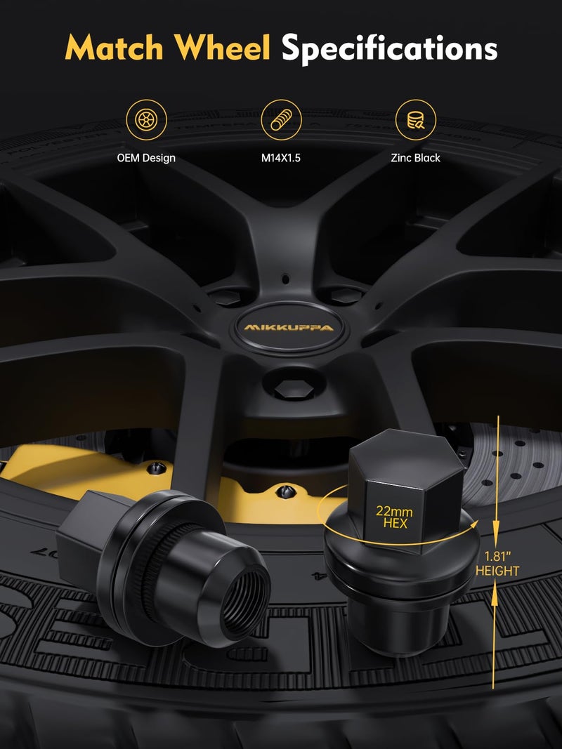 MIKKUPPA M14x1.5 Wheel Lug Nut - Replacement for Land Rover LR3 LR4 Range Rover Sport Discovery - 20pcs Black Closed End OEM Factory 1.81" Tall 0.87" Hex Lug Nuts - Image 2