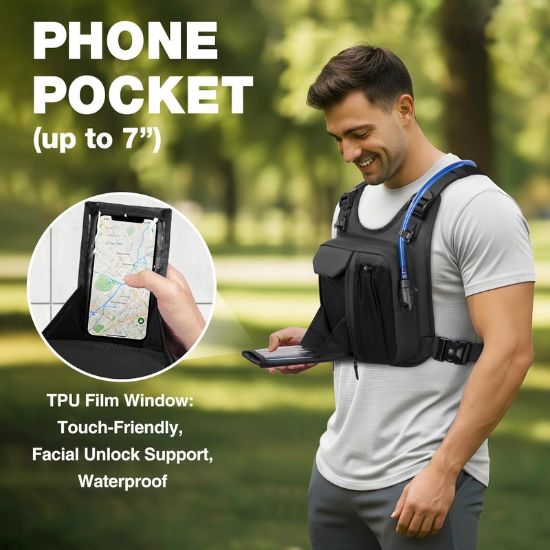JXFUKAL Running Vest, Lightweight Hydration Backpack with 2L Water Bladder, Reflective Hydration Pack, Tactical Chest Pack Bag for Hiking Running Cycling Marathon for Women Men - Image 3