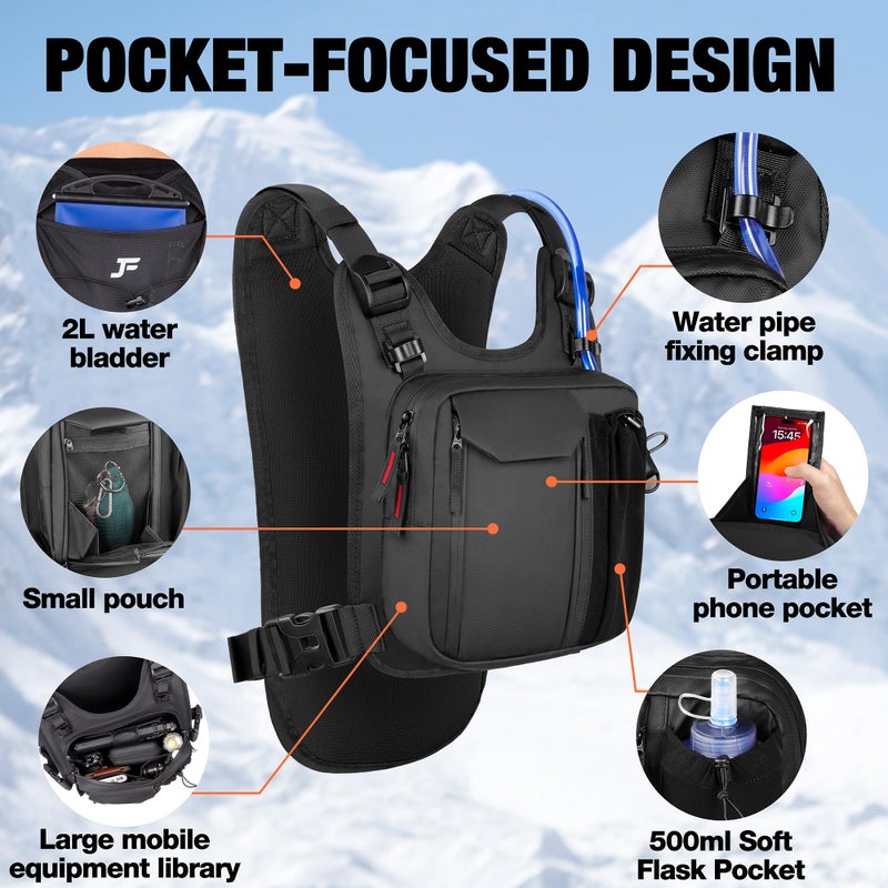JXFUKAL Running Vest, Lightweight Hydration Backpack with 2L Water Bladder, Reflective Hydration Pack, Tactical Chest Pack Bag for Hiking Running Cycling Marathon for Women Men - Image 5