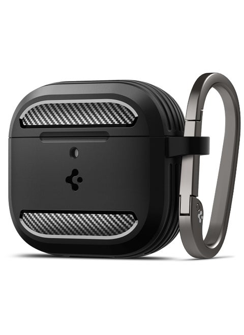 Rugged Armor AirPods 4 Case Cover Shockproof Protective with Carabiner and Carbon Fiber Accents (2024) - Matte Black