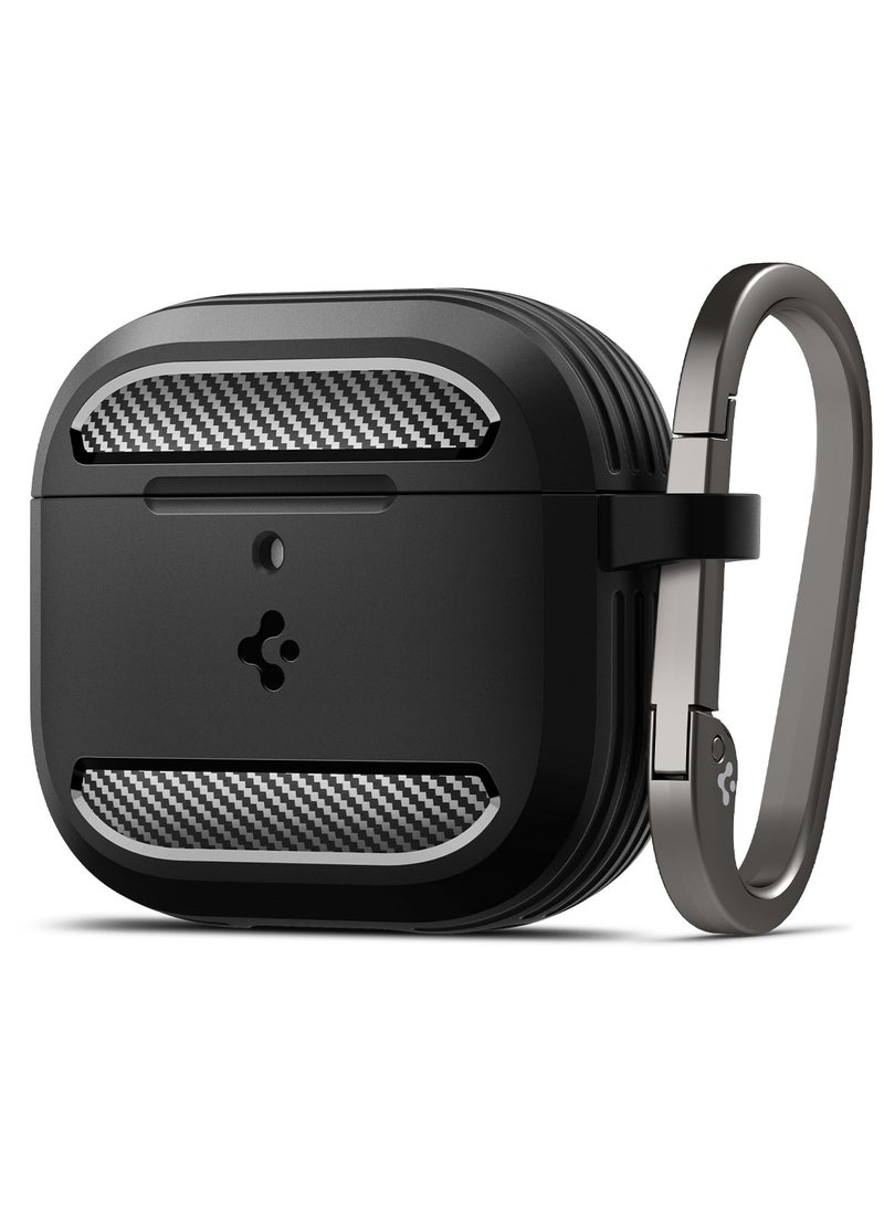 Spigen غطاء واقي من الصدمات لساعة AirPods 4 - ماتي أسود مع قفل من الكاربينر و تفاصيل من الألياف الكربونية (2024)  - Image 1