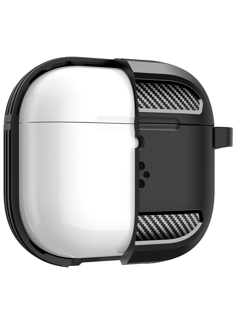 Rugged Armor AirPods 4 Case Cover Shockproof Protective with Carabiner and Carbon Fiber Accents (2024) - Matte Black
