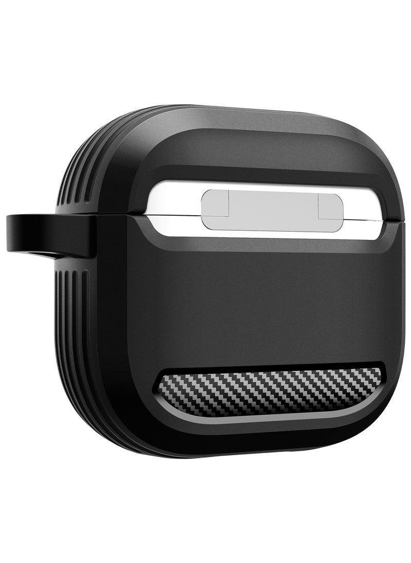 Rugged Armor AirPods 4 Case Cover Shockproof Protective with Carabiner and Carbon Fiber Accents (2024) - Matte Black