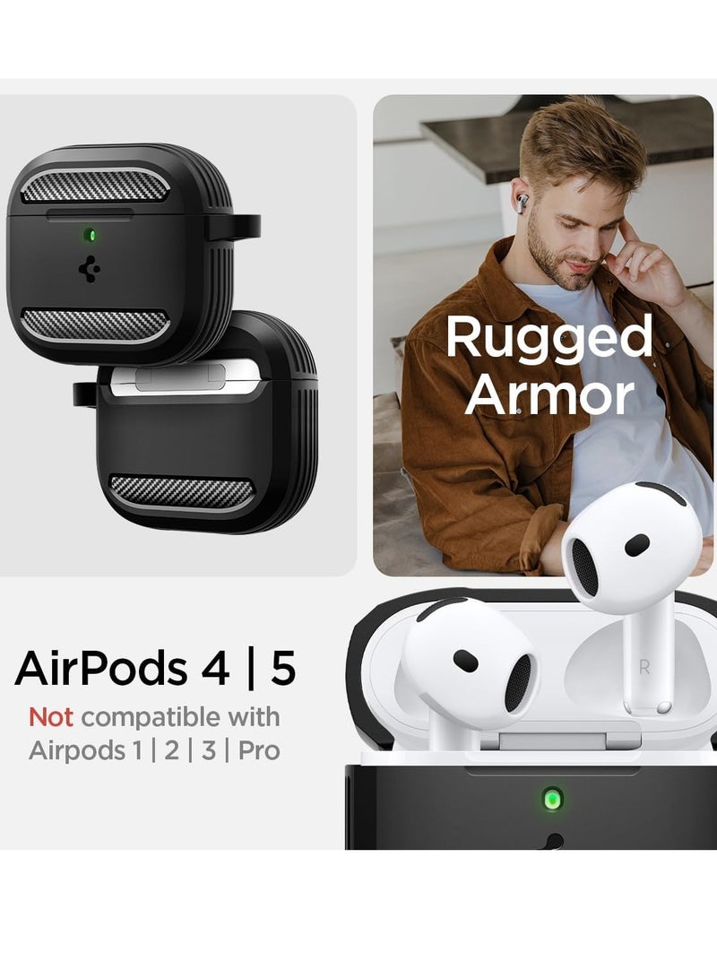 Spigen Rugged Armor AirPods 5 Case / AirPods 4 Cover Shockproof Protective with Carabiner and Carbon Fiber Accents - Matte Black - Image 2