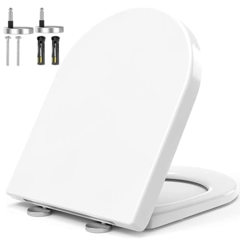 Soft Close Toilet Seat, Toilet Seats with Quick Release, Simple Top Fixing, Sturdy Anti-Bacterial Toilet Seats with Stainless Adjustable Stainless Hinges, D/U Shape White Toilet Lid Loo Seat - Image 1