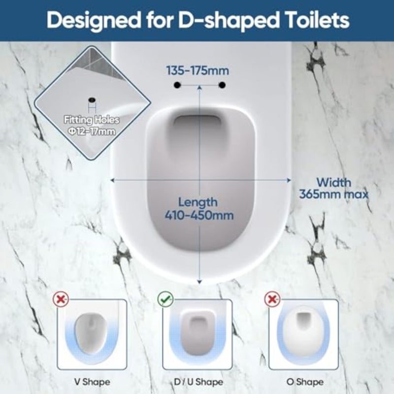 Soft Close Toilet Seat, Toilet Seats with Quick Release, Simple Top Fixing, Sturdy Anti-Bacterial Toilet Seats with Stainless Adjustable Stainless Hinges, D/U Shape White Toilet Lid Loo Seat - Image 2