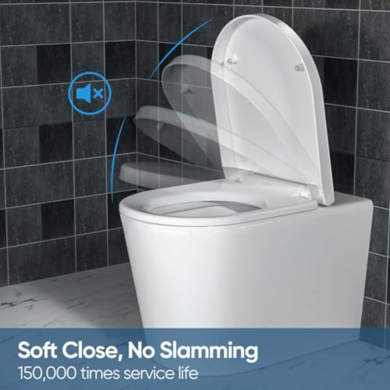 Soft Close Toilet Seat, Toilet Seats with Quick Release, Simple Top Fixing, Sturdy Anti-Bacterial Toilet Seats with Stainless Adjustable Stainless Hinges, D/U Shape White Toilet Lid Loo Seat - Image 3