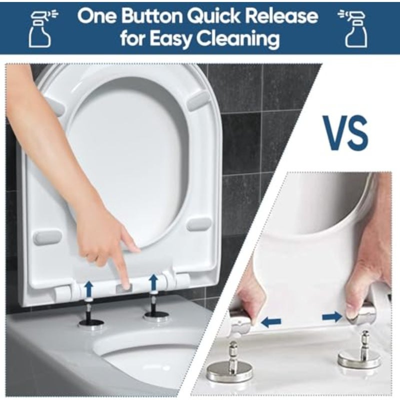 Soft Close Toilet Seat, Toilet Seats with Quick Release, Simple Top Fixing, Sturdy Anti-Bacterial Toilet Seats with Stainless Adjustable Stainless Hinges, D/U Shape White Toilet Lid Loo Seat - Image 4