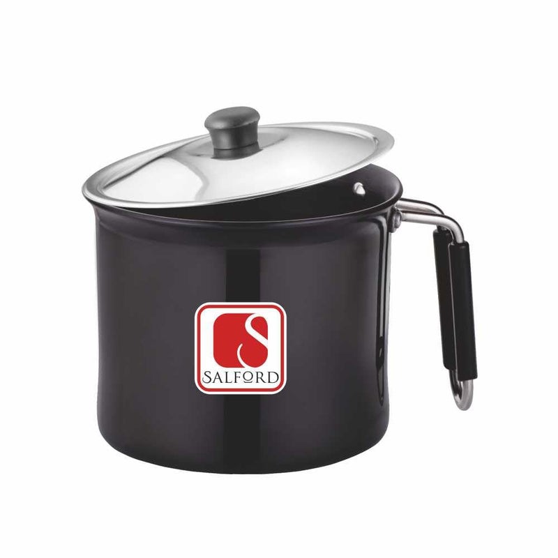 SALFORD Salford Hard Anodised Induction Base Milk Pot Milk Pan Milk Boiler with Stainless Steel Lid 2.25 litres | Cool-Touch Bakelite Handle I 2 Years Warranty I Black - Image 1