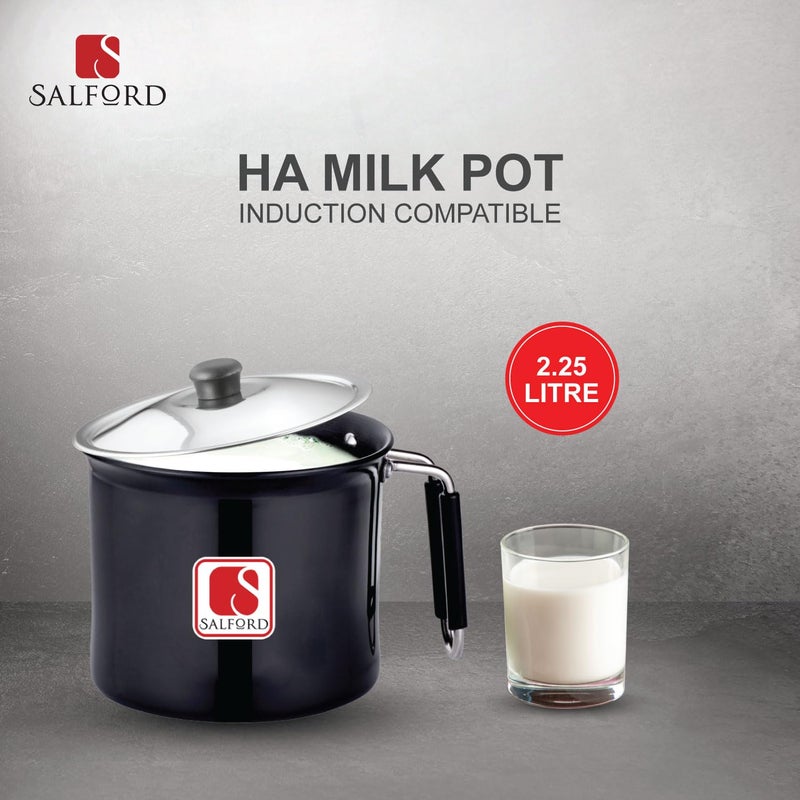 SALFORD Salford Hard Anodised Induction Base Milk Pot Milk Pan Milk Boiler with Stainless Steel Lid 2.25 litres | Cool-Touch Bakelite Handle I 2 Years Warranty I Black - Image 4