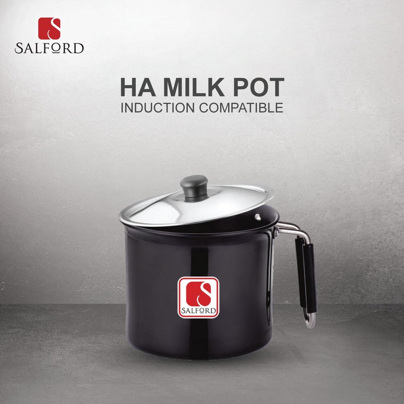 SALFORD Salford Hard Anodised Induction Base Milk Pot Milk Pan Milk Boiler with Stainless Steel Lid 2.25 litres | Cool-Touch Bakelite Handle I 2 Years Warranty I Black - Image 2