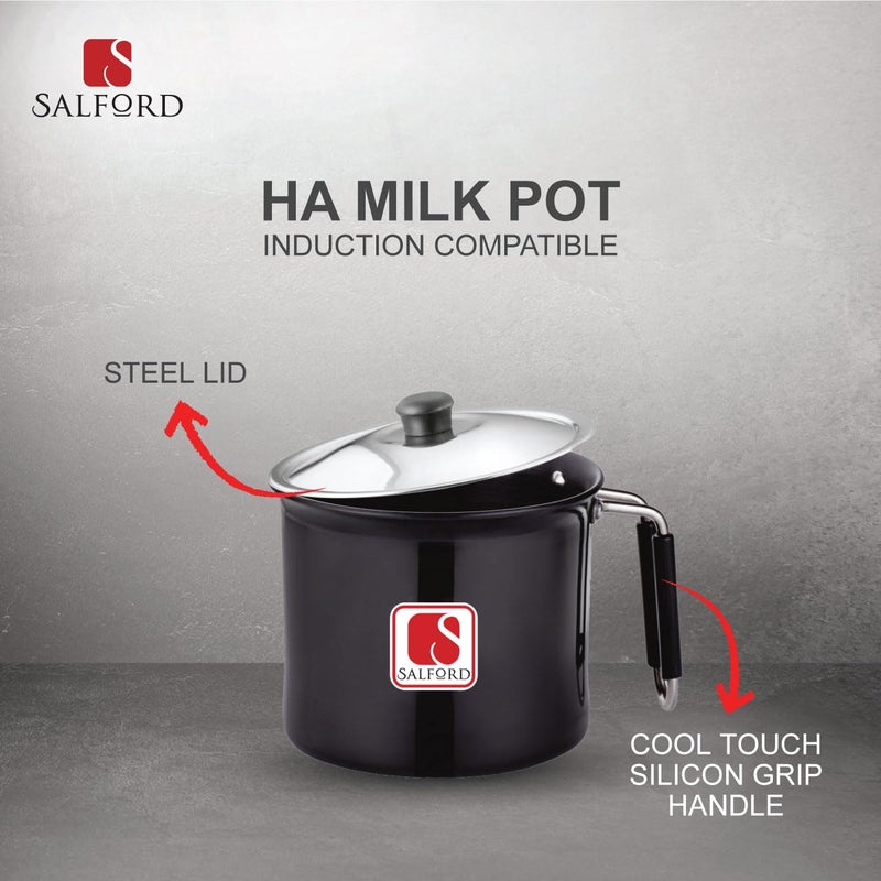 SALFORD Salford Hard Anodised Induction Base Milk Pot Milk Pan Milk Boiler with Stainless Steel Lid 2.25 litres | Cool-Touch Bakelite Handle I 2 Years Warranty I Black - Image 3
