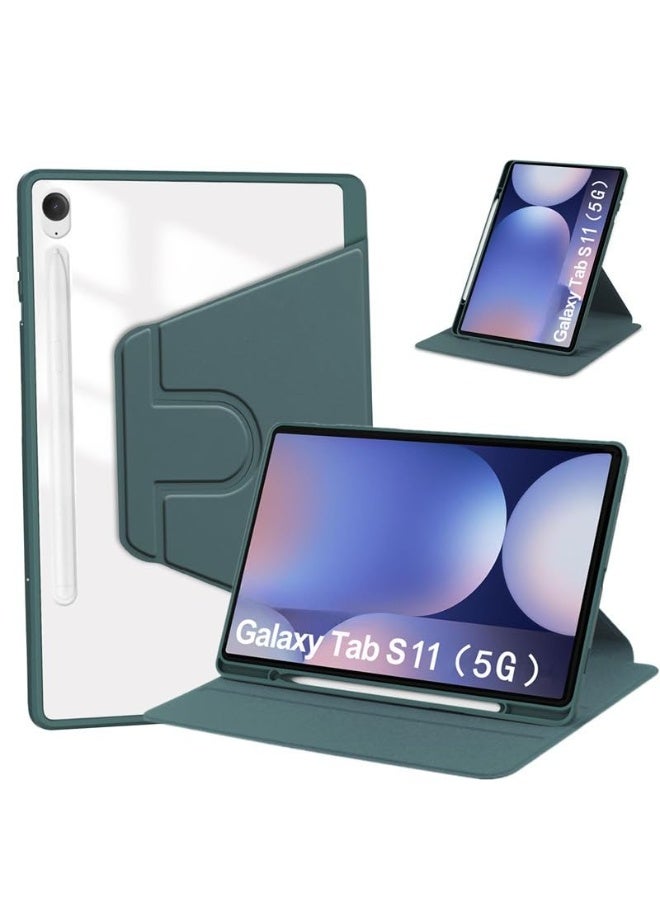 general Case for Samsung Galaxy Tab S11 (2025) 11 inch 5G SM-X730/X736B, Leather Case with Auto Wake/Sleep, 360° Rotating Stand Acrylic Clear Back Cover Built-in Pencil Holder - Image 1