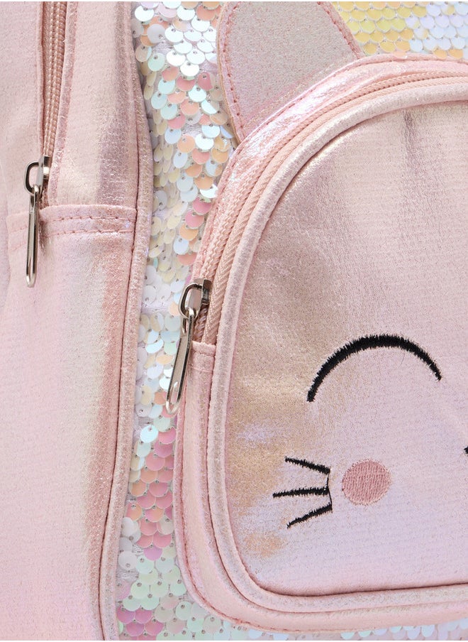 Flora Bella By Shoexpress Sequinned Backpack with Adjustable Straps and Zip Closure - 15x27x23 cm  - Image 5