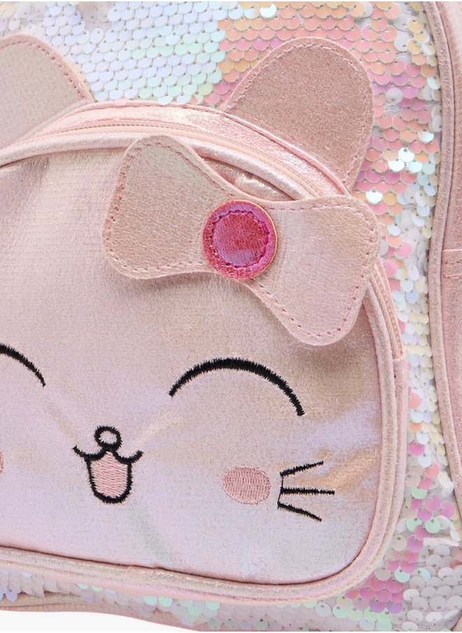 Flora Bella By Shoexpress Sequinned Backpack with Adjustable Straps and Zip Closure - 15x27x23 cm  - Image 4