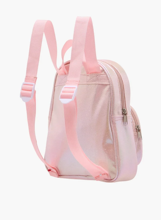 Flora Bella By Shoexpress Sequinned Backpack with Adjustable Straps and Zip Closure - 15x27x23 cm