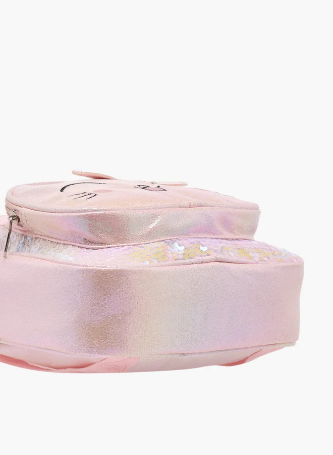 Flora Bella By Shoexpress Sequinned Backpack with Adjustable Straps and Zip Closure - 15x27x23 cm