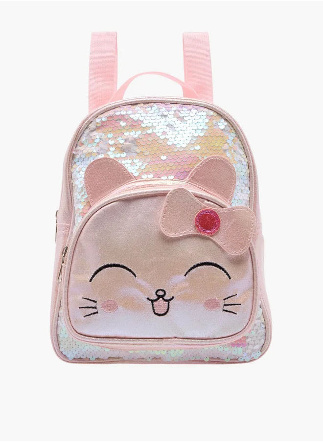 Flora Bella By Shoexpress Sequinned Backpack with Adjustable Straps and Zip Closure - 15x27x23 cm