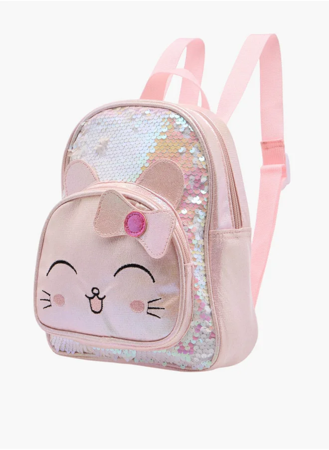 Flora Bella By Shoexpress Sequinned Backpack with Adjustable Straps and Zip Closure - 15x27x23 cm