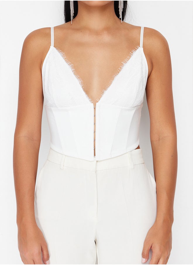 trendyol - Bridal White Crop Lined Woven Agraphed Lace Bustier TPRAW23BS00045 - Image 1