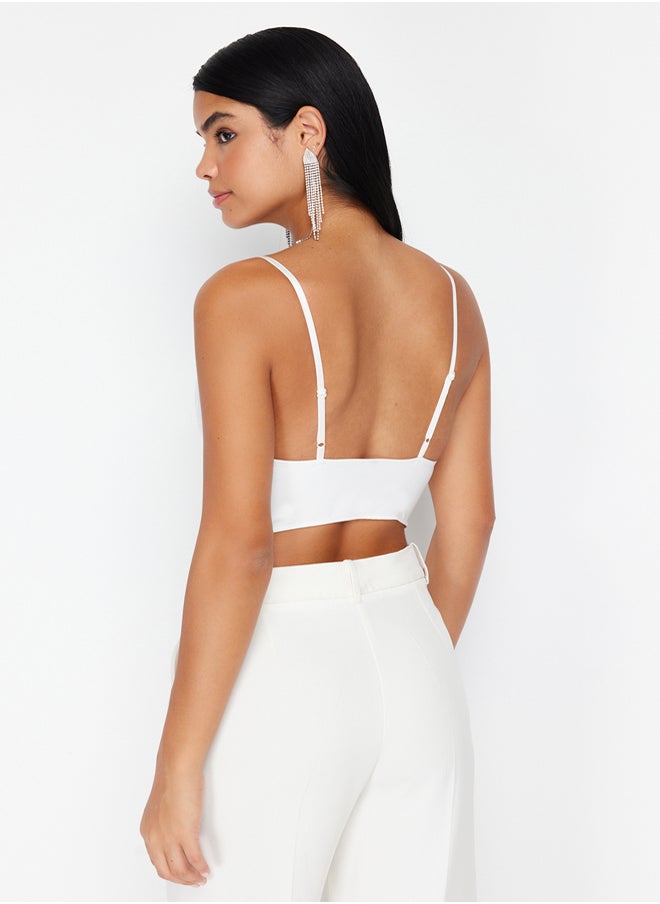 trendyol - Bridal White Crop Lined Woven Agraphed Lace Bustier TPRAW23BS00045 - Image 1
