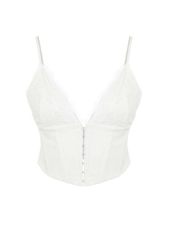 trendyol - Bridal White Crop Lined Woven Agraphed Lace Bustier TPRAW23BS00045 - Image 1