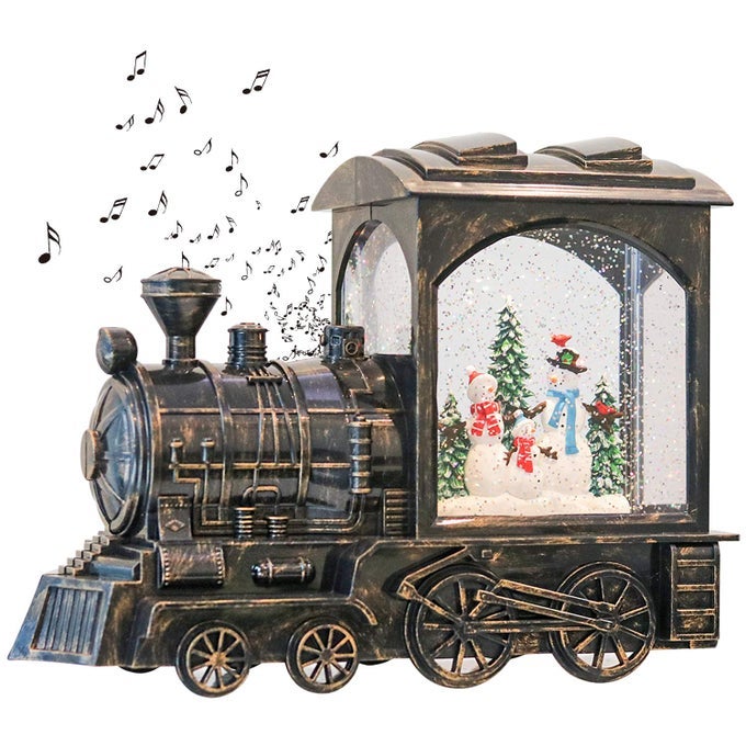 CHRISTMAS TRAIN SNOWMAN BATTERY OPERATED MUSICAL LIGHTED WATER SNOWING GLITTERING SNOW GLOBE LANTERN WITH TIMER CHRISTMAS HOME DECORATION AND GIFTCOPPER