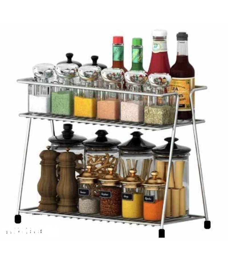 Cri8Hub Stainless Steel Kitchen Rack Stand Container Organizer Storage Shelves Holder Trolley Basket For Spice Dabba Bartan Utensils Dishes For Home,2-Tier,Large(33X15X26 Cm,Tiered Shelf) - Countertop - Image 3