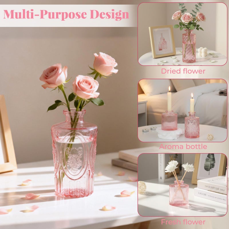 BEAHOT Pink Glass Vases in Bulk - 12 Pack Flower Bud Vases for Wedding Decorations, Glass Vase for Table Decorations, Small Vase for Baby Shower, Mother's Day, Centerpieces, Party, Home (Pink) - Image 3