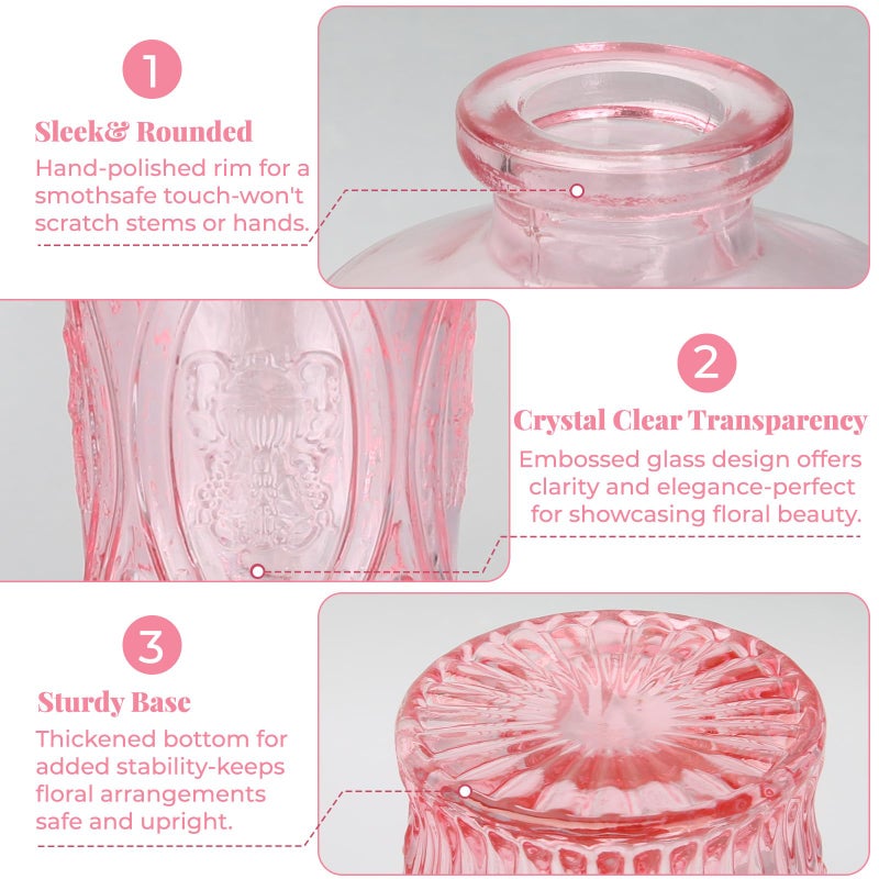 BEAHOT Pink Glass Vases in Bulk - 12 Pack Flower Bud Vases for Wedding Decorations, Glass Vase for Table Decorations, Small Vase for Baby Shower, Mother's Day, Centerpieces, Party, Home (Pink) - Image 5