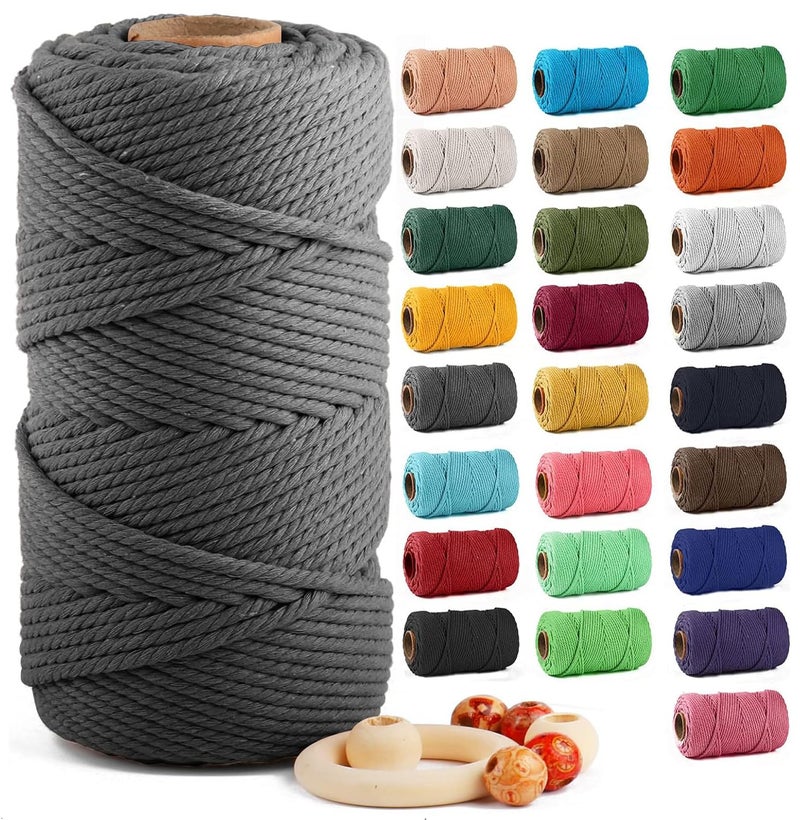 Macrame Cotton Cord 5mm x 109 Yards ZUEXT Natural Handmade 4 Twisted Braided Cotton Rope Craft Cord for Wall Hanging Weaving Tapestry Dream Catchers Knitting Plant Hanger DIY Gift 100m Gray