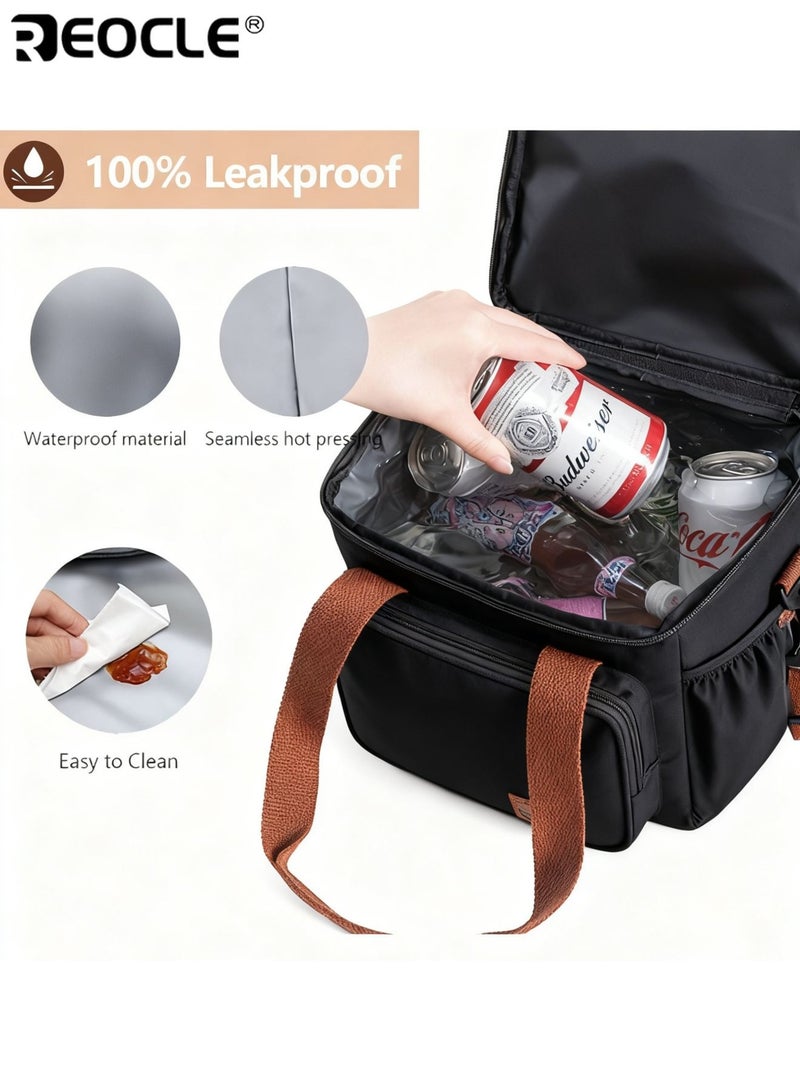 REOCLE 10L Insulated Lunch Bag with Expandable Double Deck Design Leakproof Cooler Tote with Side Tissue Pocket for Work School Outdoor Use For Work School Outdoor Picnic Use - Image 2