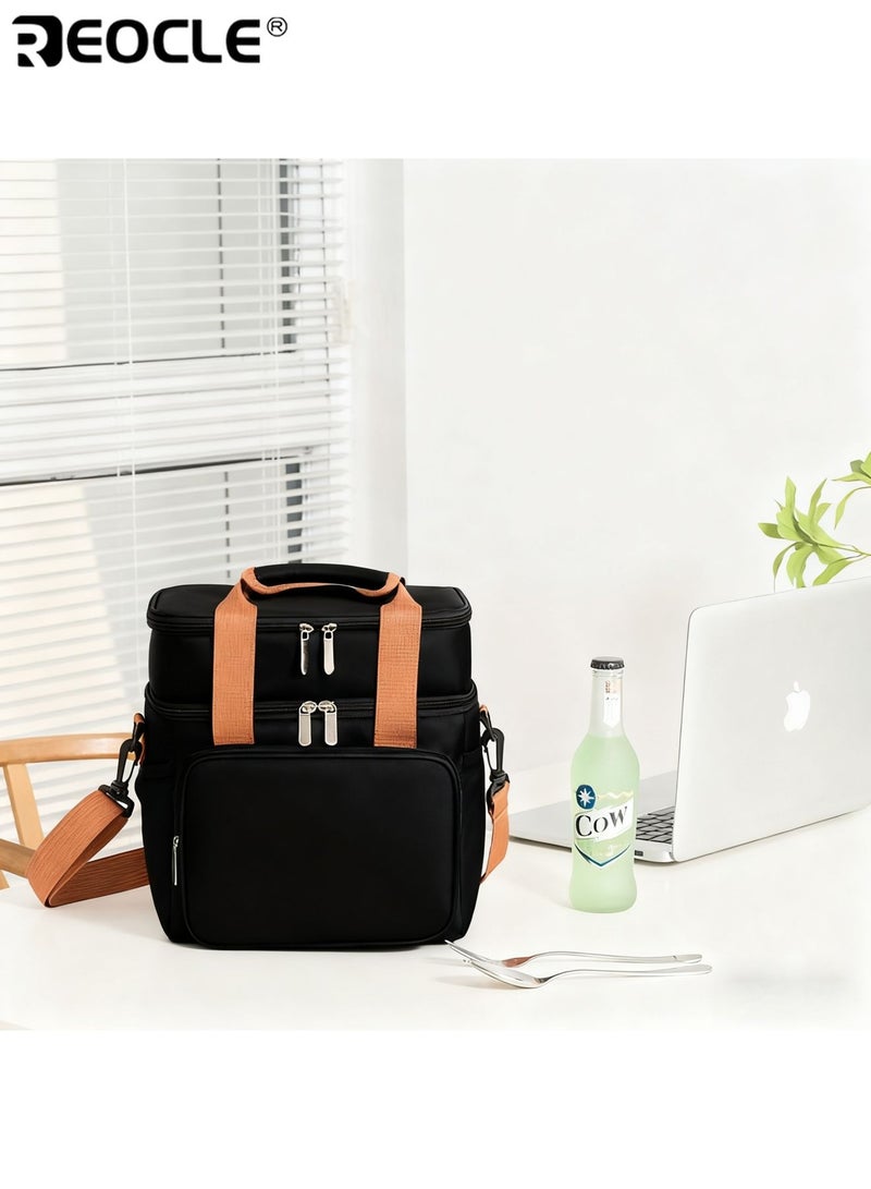 REOCLE 10L Insulated Lunch Bag with Expandable Double Deck Design Leakproof Cooler Tote with Side Tissue Pocket for Work School Outdoor Use For Work School Outdoor Picnic Use - Image 5