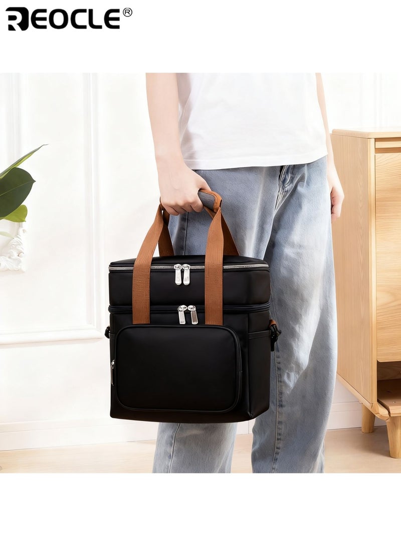 REOCLE 10L Insulated Lunch Bag with Expandable Double Deck Design Leakproof Cooler Tote with Side Tissue Pocket for Work School Outdoor Use For Work School Outdoor Picnic Use - Image 4