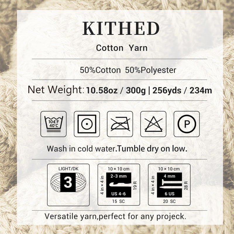 KITHED Cotton Yarnï¼Œ10.5ozï¼Œ526yardï¼Œ3 Pack ï¼ŒSoft Yarn for Crocheting and Knitting (09 Burgundy) - Image 2