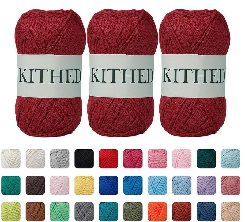 KITHED Cotton Yarnï¼Œ10.5ozï¼Œ526yardï¼Œ3 Pack ï¼ŒSoft Yarn for Crocheting and Knitting (09 Burgundy) - Image 1