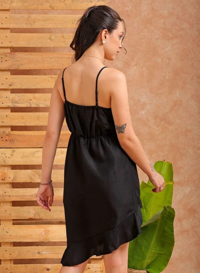 Freehand  Women Fit and Flared Solid Sweetheart Neck Sleeveless Asymmetric Dress for Women | Best Price UAE