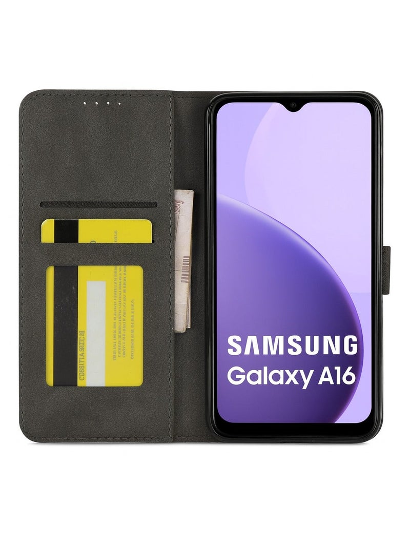 Elegant Leather Wallet Flip Case Cover for Samsung A16 with Card Holder and Stand – Black - Image 2