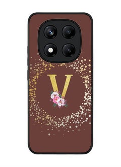 Stylizedd For Xiaomi Redmi Note 14 Pro 4G 4G Case,Slim fit Camera Protection, Shockproof Thin Phone cover  - Custom Monogram Floral - V  (Brown )  - Image 1