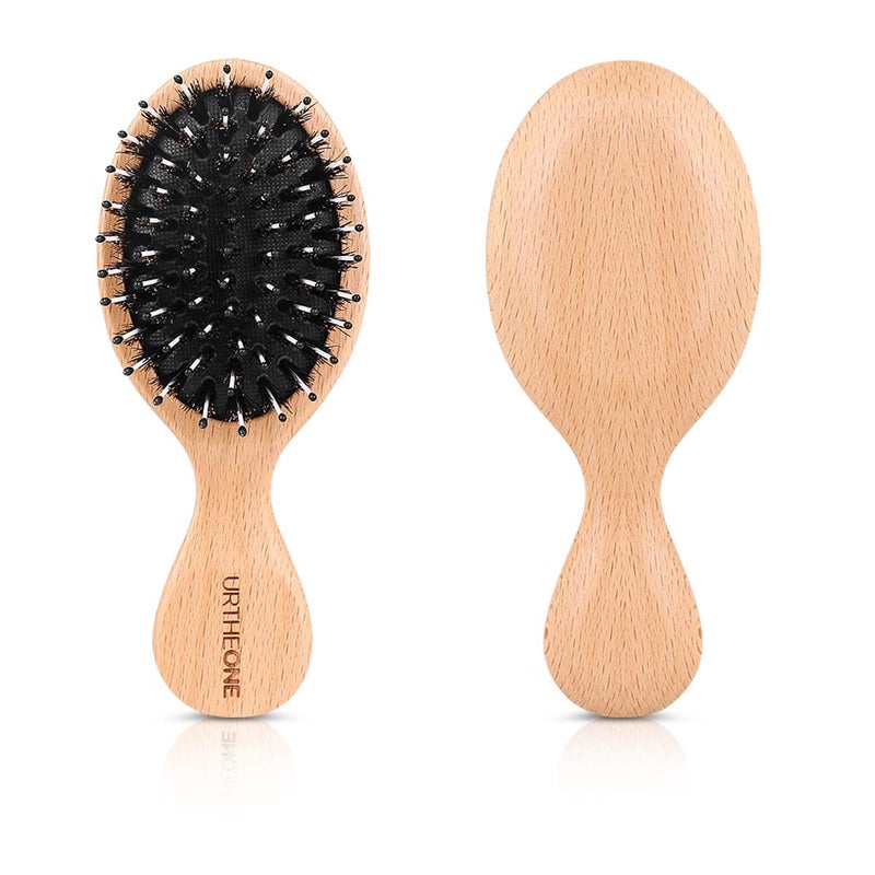 URTHEONE Hair Brush Mini Boar Bristle Hairbrush for Thick Curly Thin Long Short Wet or Dry Hair Detangle Massage Add Shine, Pocket Travel Small Paddle Hair Brush for Men Women Kids - Image 1