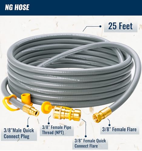 CALPOSE 25 Feet 3/8 inch ID Natural Gas Grill Hose with Quick Connect Fittings, Natural Gas Line for Grill, Pizza Oven, Heater and More Low Pressure Appliance - Image 2