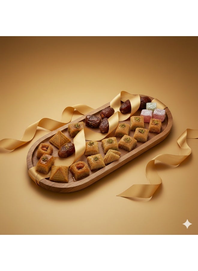 1 قطعة أنيقة الخشب الصلب البيضاوي على شكل صينية ، مثالية للحلويات والوجبات الخفيفة والفواكه ، لوحة عرض خشبية دائمة - Image 2