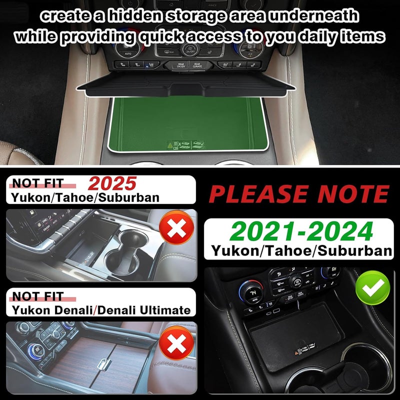 Muslogy منظم لوحة القيادة الأمامية وحامل أكواب من ، متوافق مع سيارات GMC Yukon وChevy Tahoe Suburban من طراز 2021-2024، يشمل حاملين للمشروبات من السيليكون في المقدمة والخلف، بالإضافة إلى غطاء قابل للإزالة للمنظم الأوسط. - Image 3