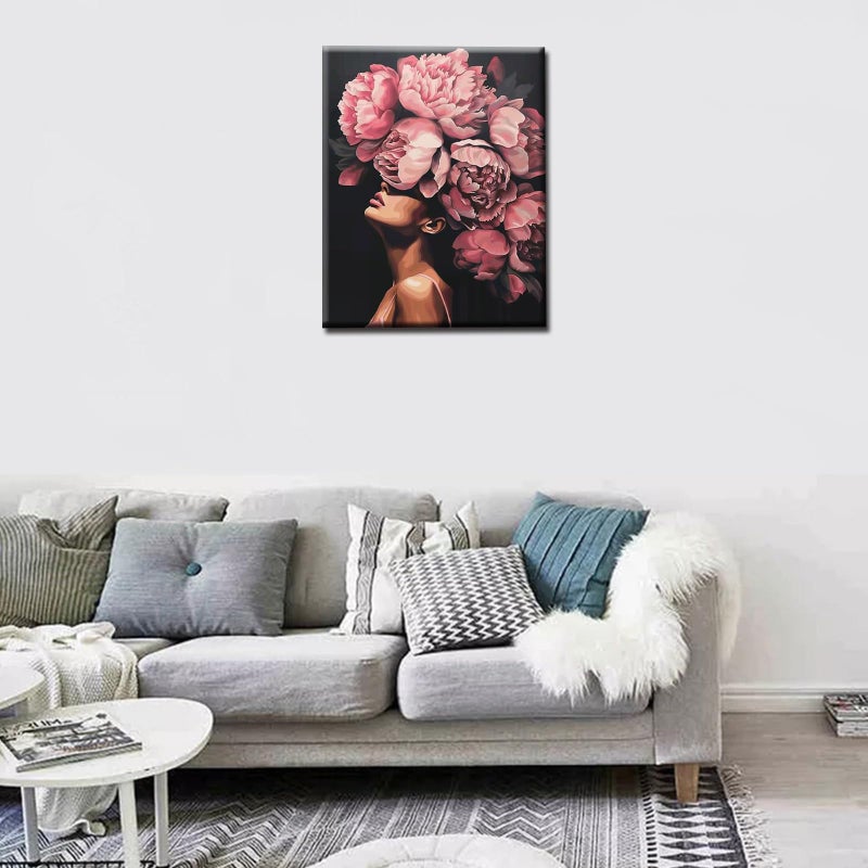 Tucocoo Fashion Head Painting by Numbers Pink Flower Abstract Drawing Nordic Wall Decoration Oil Paint by Numbers Beautiful Woman Head Flower Paint by Numbers for Adults Without Frame-16''Wx20â€˜â€™H - Image 2